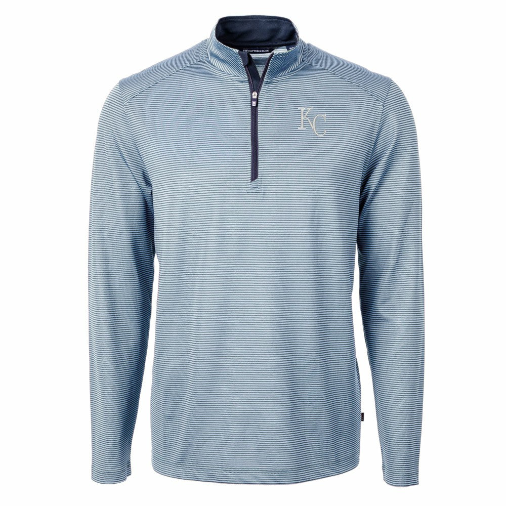 Kansas City Royals Cutter & Buck Virtue Eco Pique Micro Stripe Recycled Quarter-Zip Pullover Top - MLB