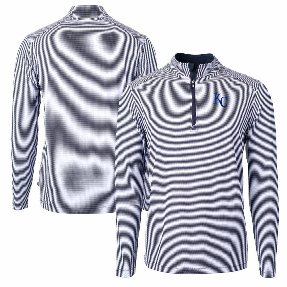 Kansas City Royals Cutter & Buck Virtue Eco Pique Micro Stripe Recycled Quarter-Zip Pullover Top - MLB