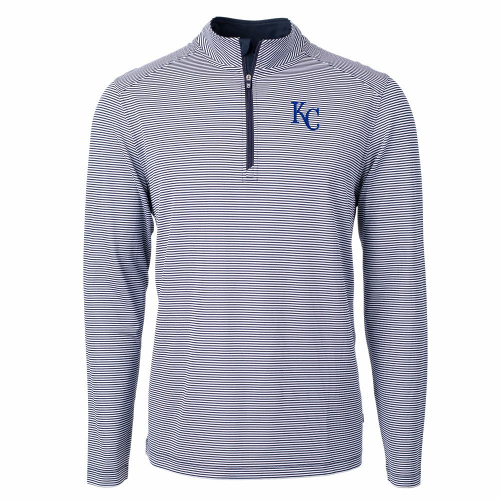 Kansas City Royals Cutter & Buck Virtue Eco Pique Micro Stripe Recycled Quarter-Zip Pullover Top - MLB