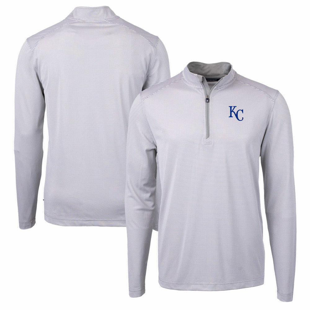 Kansas City Royals Cutter & Buck Virtue Eco Pique Micro Stripe Recycled Quarter-Zip Pullover Top - MLB