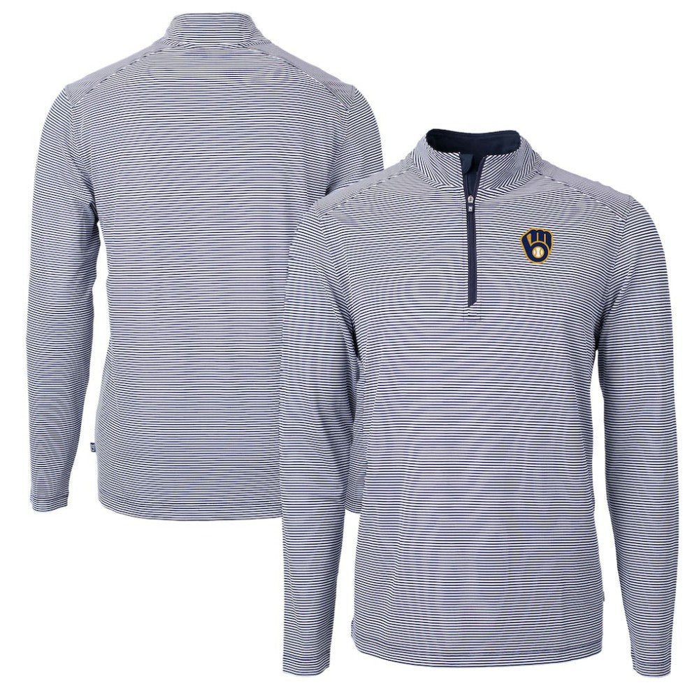 Milwaukee Brewers Cutter & Buck Virtue Eco Pique Micro Stripe Recycled Quarter-Zip Pullover Top - MLB