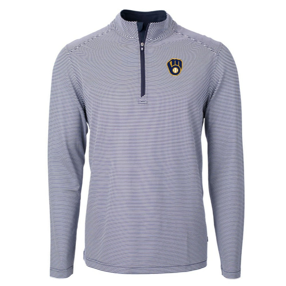 Milwaukee Brewers Cutter & Buck Virtue Eco Pique Micro Stripe Recycled Quarter-Zip Pullover Top - MLB