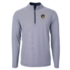 Milwaukee Brewers Cutter & Buck Virtue Eco Pique Micro Stripe Recycled Quarter-Zip Pullover Top - MLB