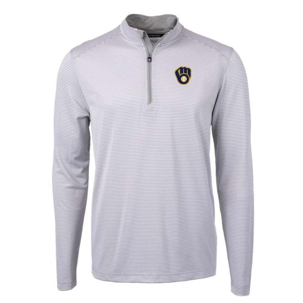Milwaukee Brewers Cutter & Buck Virtue Eco Pique Micro Stripe Recycled Quarter-Zip Pullover Top - MLB