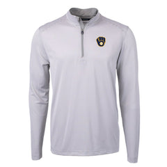 Milwaukee Brewers Cutter & Buck Virtue Eco Pique Micro Stripe Recycled Quarter-Zip Pullover Top - MLB