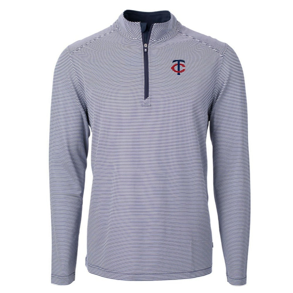 Minnesota Twins Cutter & Buck Virtue Eco Pique Micro Stripe Recycled Quarter-Zip Pullover Top - MLB