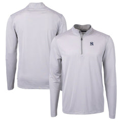 New York Yankees Cutter & Buck Virtue Eco Pique Micro Stripe Recycled Quarter-Zip Pullover Top - MLB