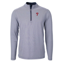 Philadelphia Phillies Cutter & Buck Virtue Eco Pique Micro Stripe Recycled Quarter-Zip Pullover Top - MLB