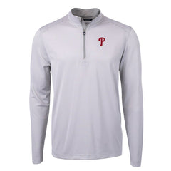 Philadelphia Phillies Cutter & Buck Virtue Eco Pique Micro Stripe Recycled Quarter-Zip Pullover Top - MLB