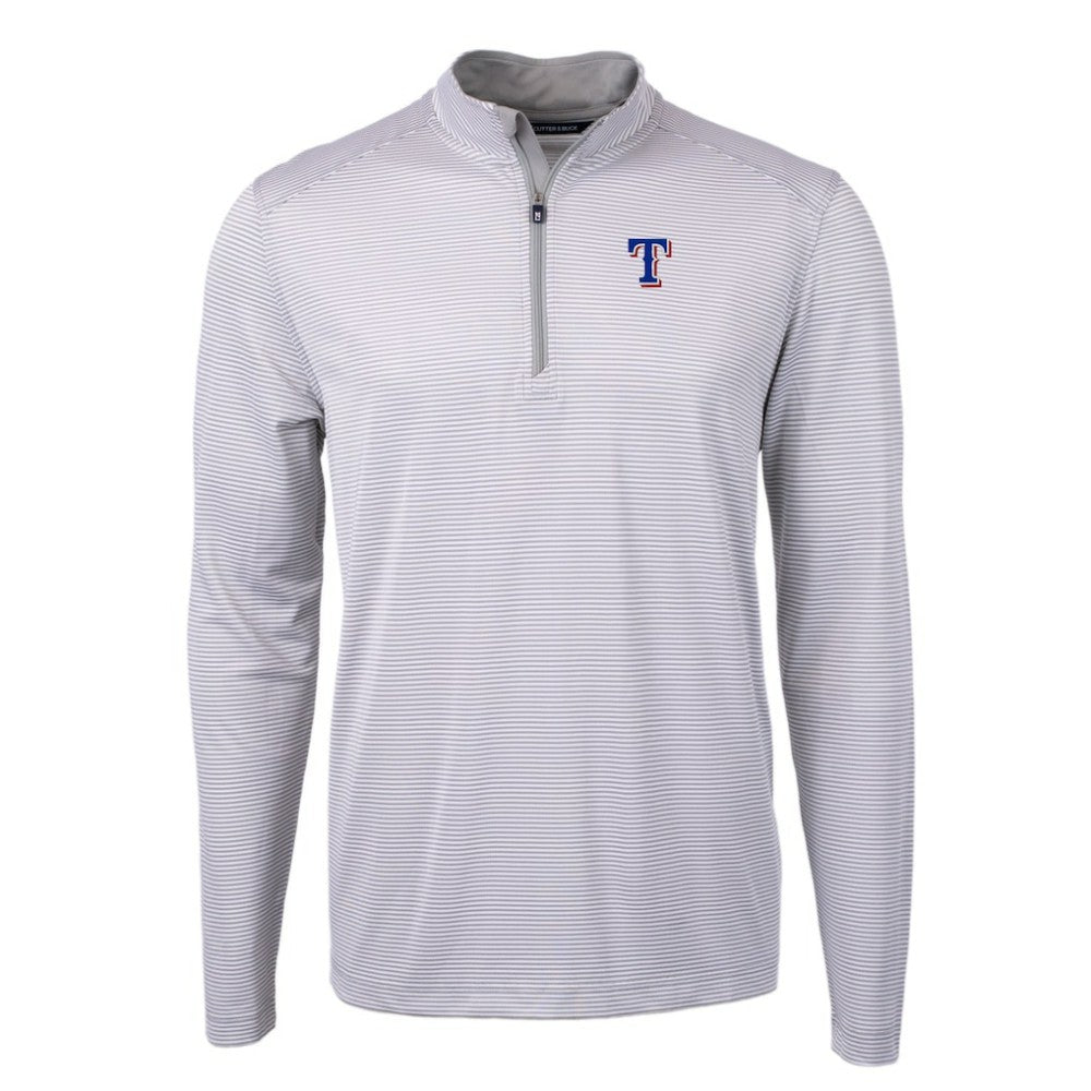 Texas Rangers Cutter & Buck Virtue Eco Pique Micro Stripe Recycled Quarter-Zip Pullover Top - MLB