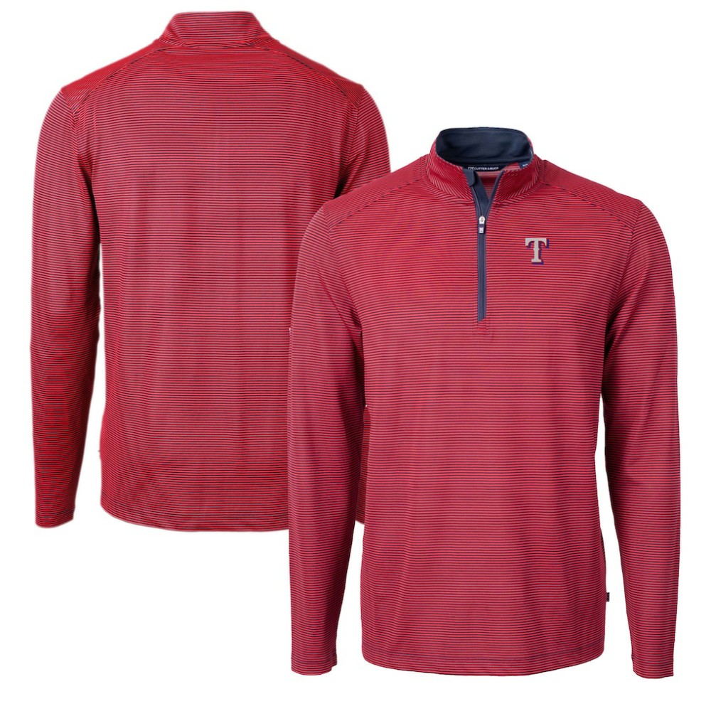 Texas Rangers Cutter & Buck Virtue Eco Pique Micro Stripe Recycled Quarter-Zip Pullover Top - MLB