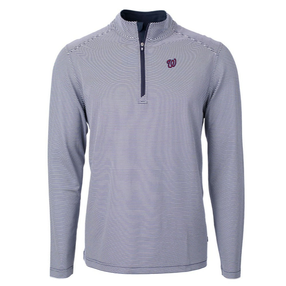 Washington Nationals Cutter & Buck Virtue Eco Pique Micro Stripe Recycled Quarter-Zip Pullover Top - MLB