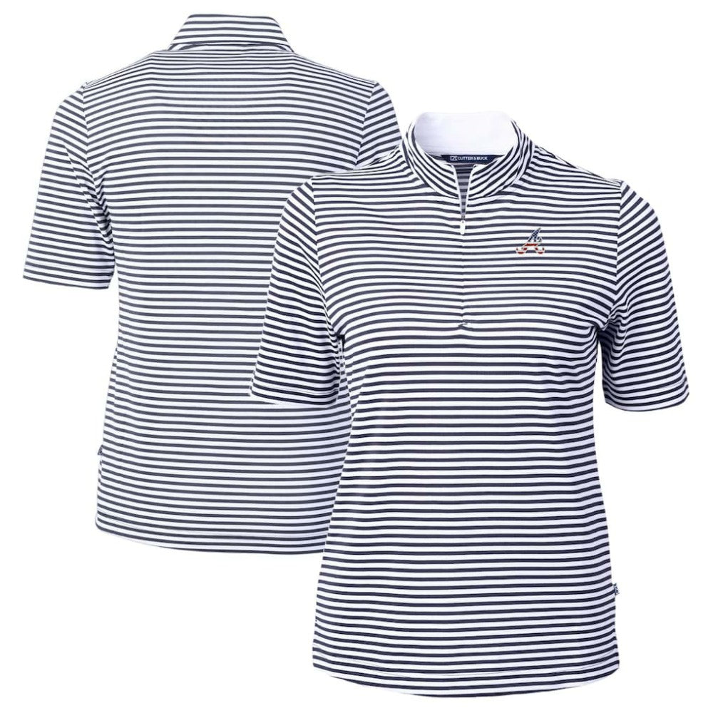 Atlanta Braves Cutter & Buck Women's Virtue Eco Pique Stripe Recycled Quarter-Zip Pullover Top - MLB