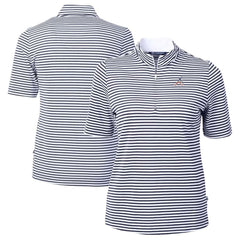 Atlanta Braves Cutter & Buck Women's Virtue Eco Pique Stripe Recycled Quarter-Zip Pullover Top - MLB