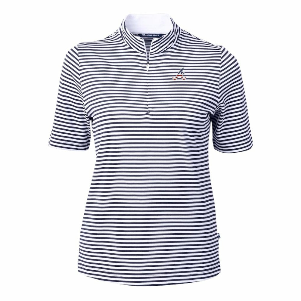 Atlanta Braves Cutter & Buck Women's Virtue Eco Pique Stripe Recycled Quarter-Zip Pullover Top - MLB