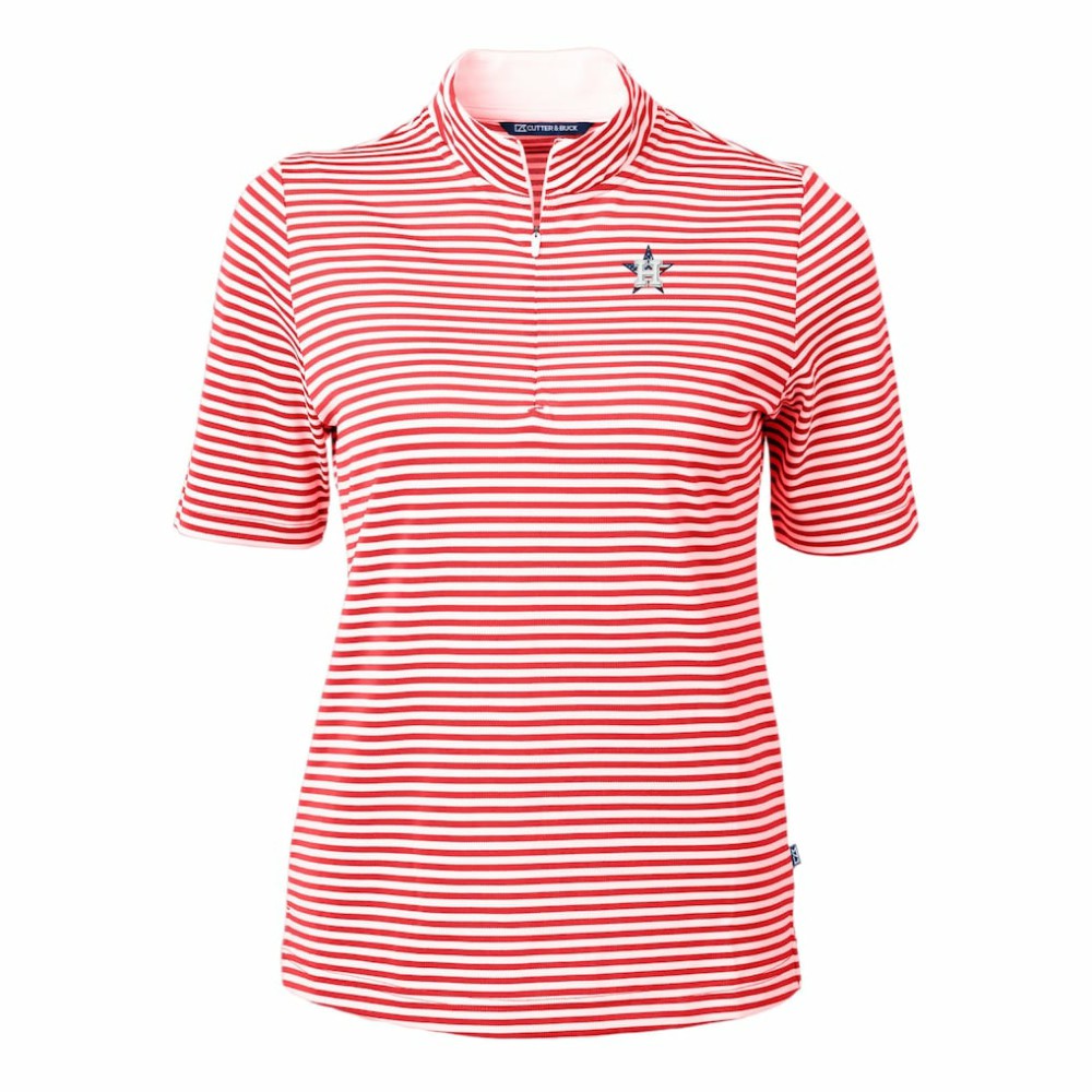 Houston Astros Cutter & Buck Women's Virtue Eco Pique Stripe Recycled Quarter-Zip Pullover Top - MLB