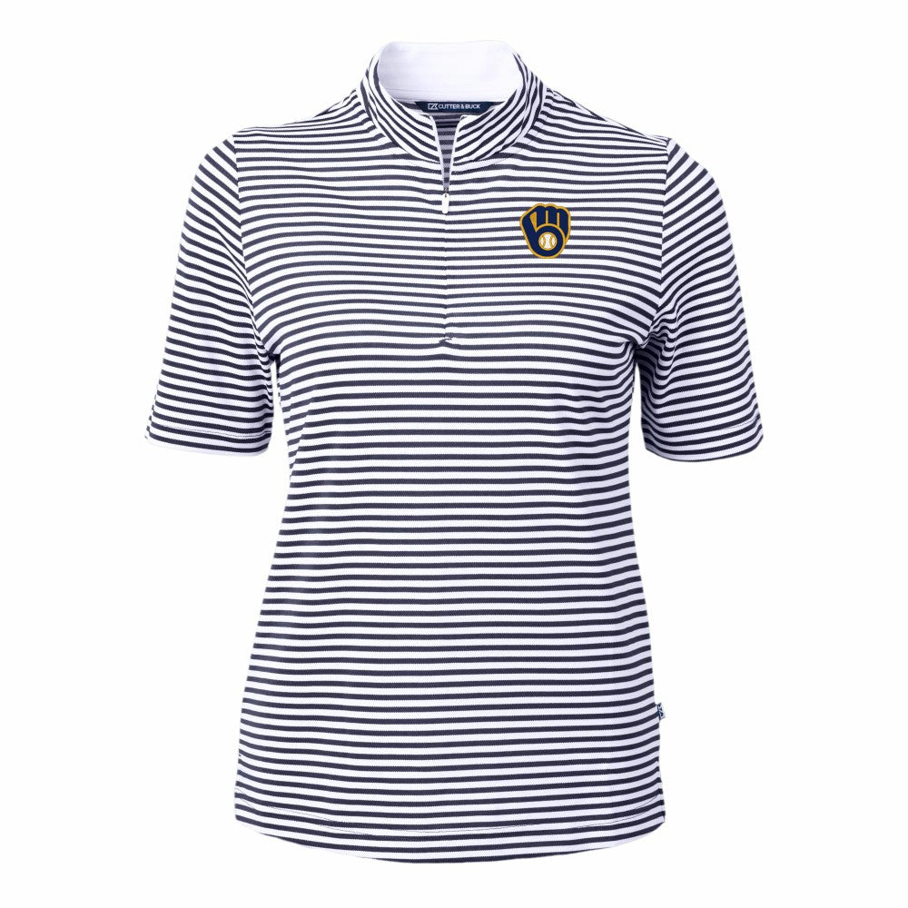 Milwaukee Brewers Cutter & Buck Women's Virtue Eco Pique Stripe Top - MLB