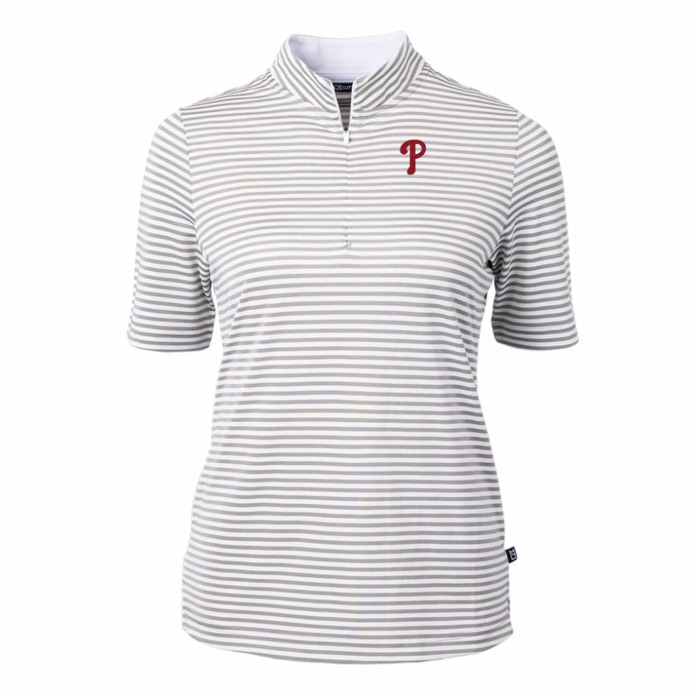 Philadelphia Phillies Cutter & Buck Women's Virtue Eco Pique Stripe Top - MLB