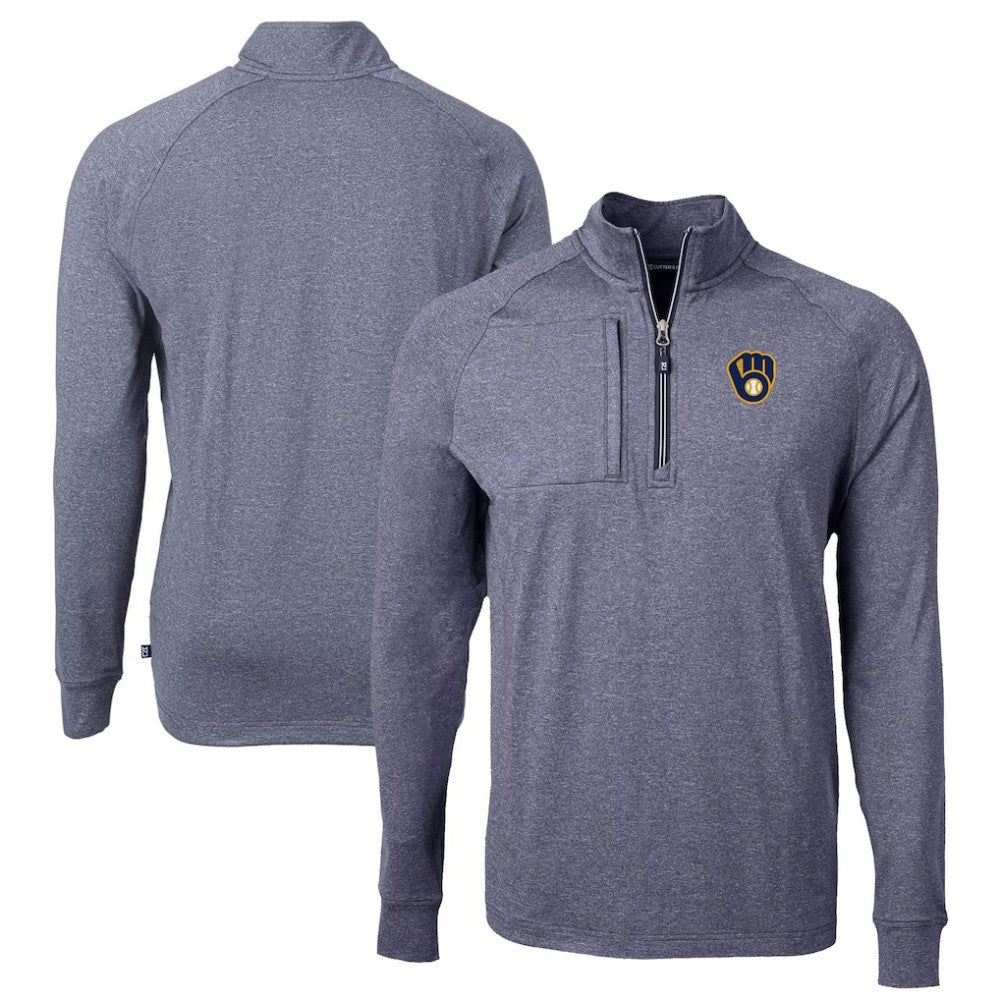 Milwaukee Brewers Cutter & Buck Big & Tall Adapt Eco Knit Stretch Recycled Quarter-Zip Pullover Top - MLB