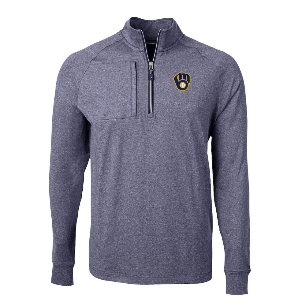 Milwaukee Brewers Cutter & Buck Big & Tall Adapt Eco Knit Stretch Recycled Quarter-Zip Pullover Top - MLB