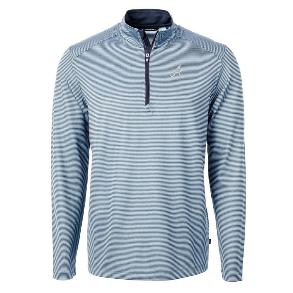 Atlanta Braves Cutter & Buck Virtue Eco Pique Micro Stripe Big & Tall Recycled Quarter-Zip Pullover Top - MLB