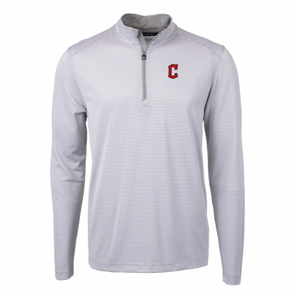 Cleveland Guardians Cutter & Buck Virtue Eco Pique Micro Stripe Big & Tall Recycled Quarter-Zip Pullover Top - MLB