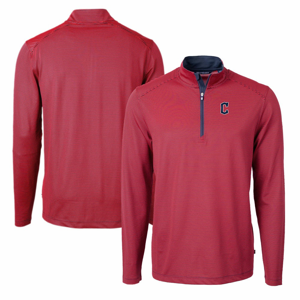 Cleveland Guardians Cutter & Buck Virtue Eco Pique Micro Stripe Big & Tall Recycled Quarter-Zip Pullover Top - MLB