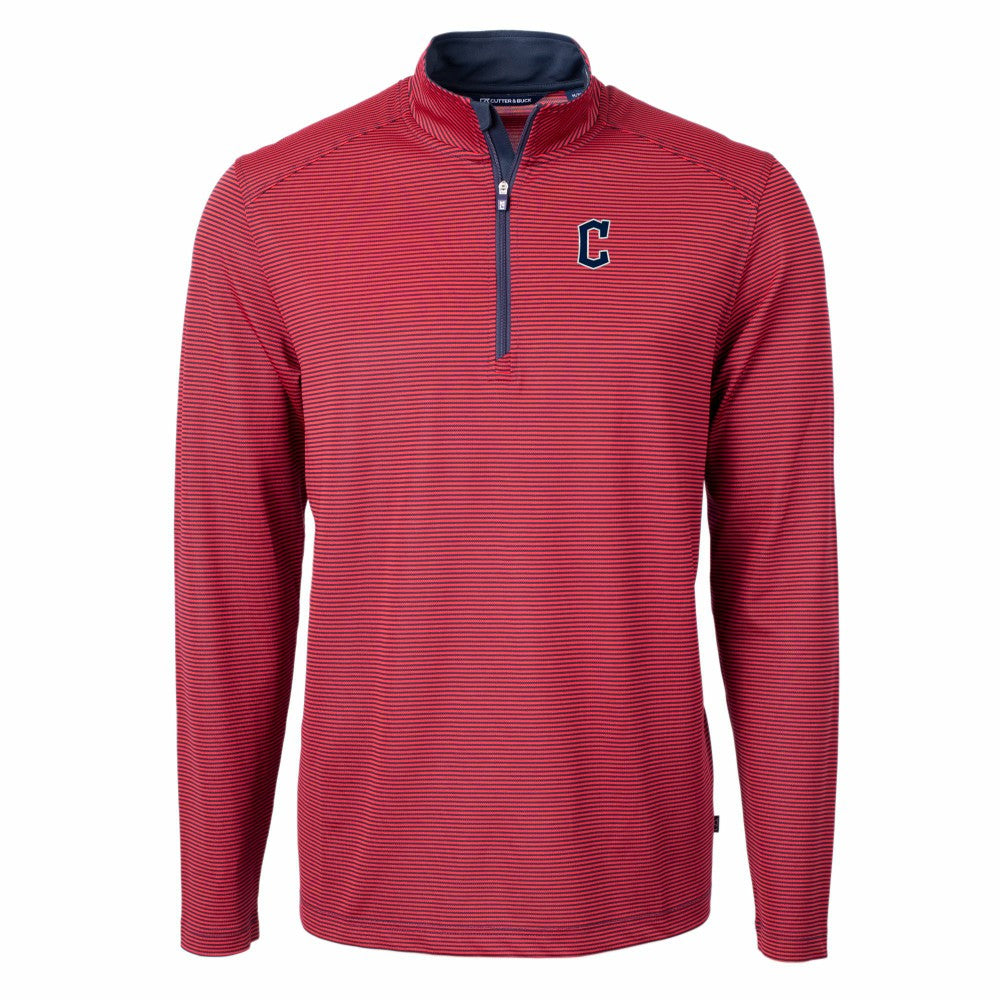 Cleveland Guardians Cutter & Buck Virtue Eco Pique Micro Stripe Big & Tall Recycled Quarter-Zip Pullover Top - MLB