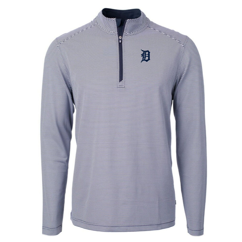 Detroit Tigers Cutter & Buck Virtue Eco Pique Micro Stripe Big & Tall Recycled Quarter-Zip Pullover Top - MLB