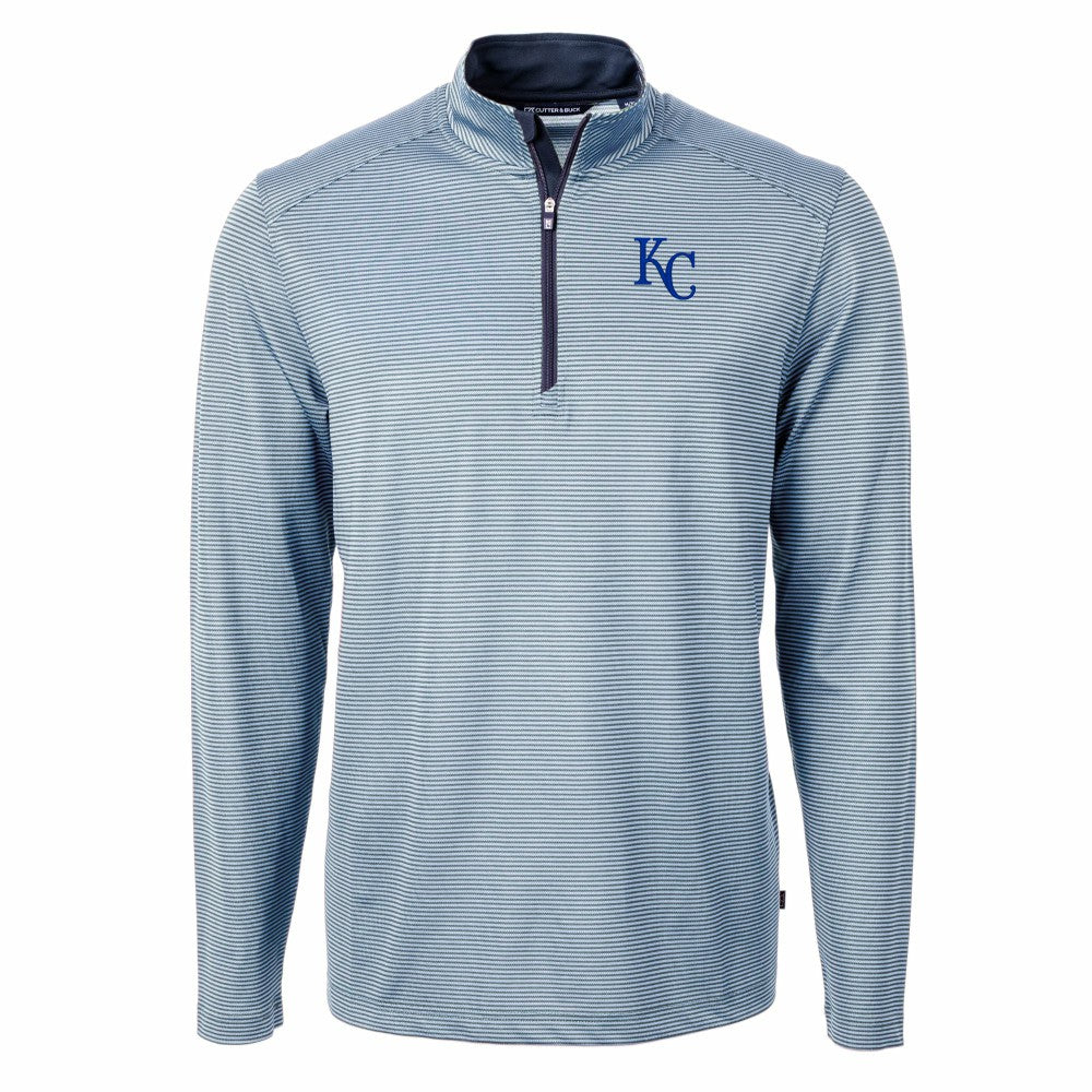 Kansas City Royals Cutter & Buck Virtue Eco Pique Micro Stripe Big & Tall Recycled Quarter-Zip Pullover Top - MLB