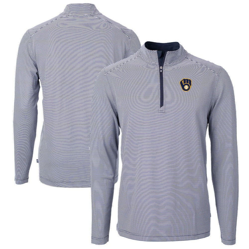 Milwaukee Brewers Cutter & Buck Virtue Eco Pique Micro Stripe Big & Tall Recycled Quarter-Zip Pullover Top - MLB