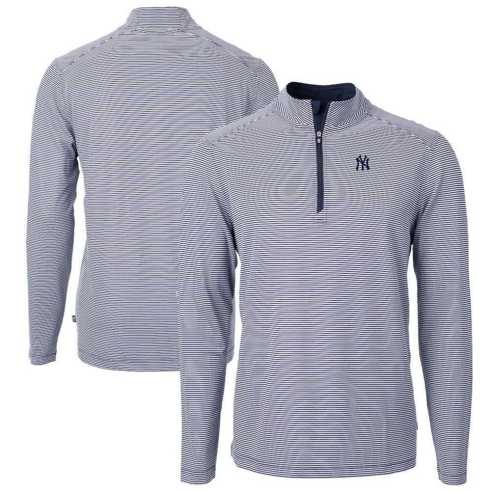 New York Yankees Cutter & Buck Virtue Eco Pique Micro Stripe Big & Tall Recycled Quarter-Zip Pullover Top - MLB