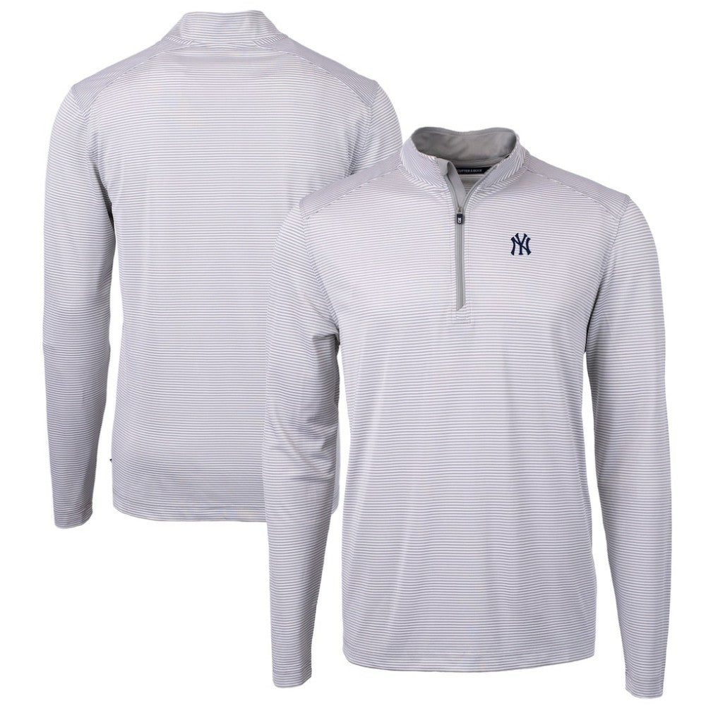 New York Yankees Cutter & Buck Virtue Eco Pique Micro Stripe Big & Tall Recycled Quarter-Zip Pullover Top - MLB