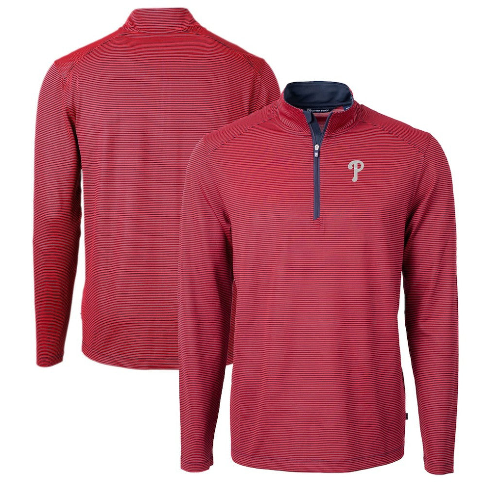 Philadelphia Phillies Cutter & Buck Virtue Eco Pique Micro Stripe Big & Tall Recycled Quarter-Zip Pullover Top - MLB