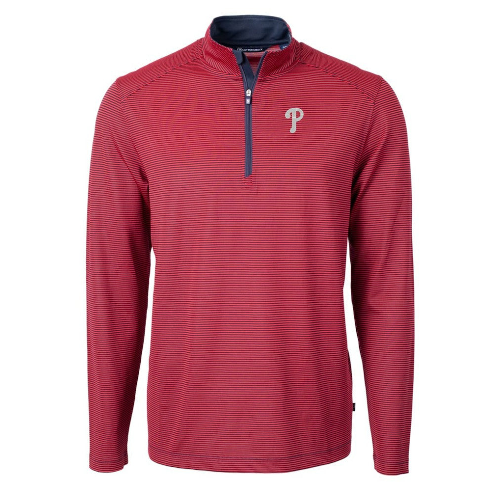 Philadelphia Phillies Cutter & Buck Virtue Eco Pique Micro Stripe Big & Tall Recycled Quarter-Zip Pullover Top - MLB