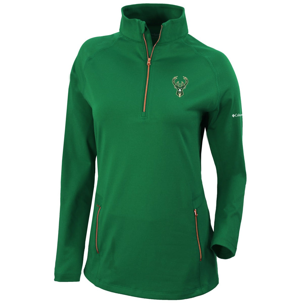 Milwaukee Bucks Women's Omni-Wick Outward Nine Quarter-Zip Pullover Top Forest Green - NBA