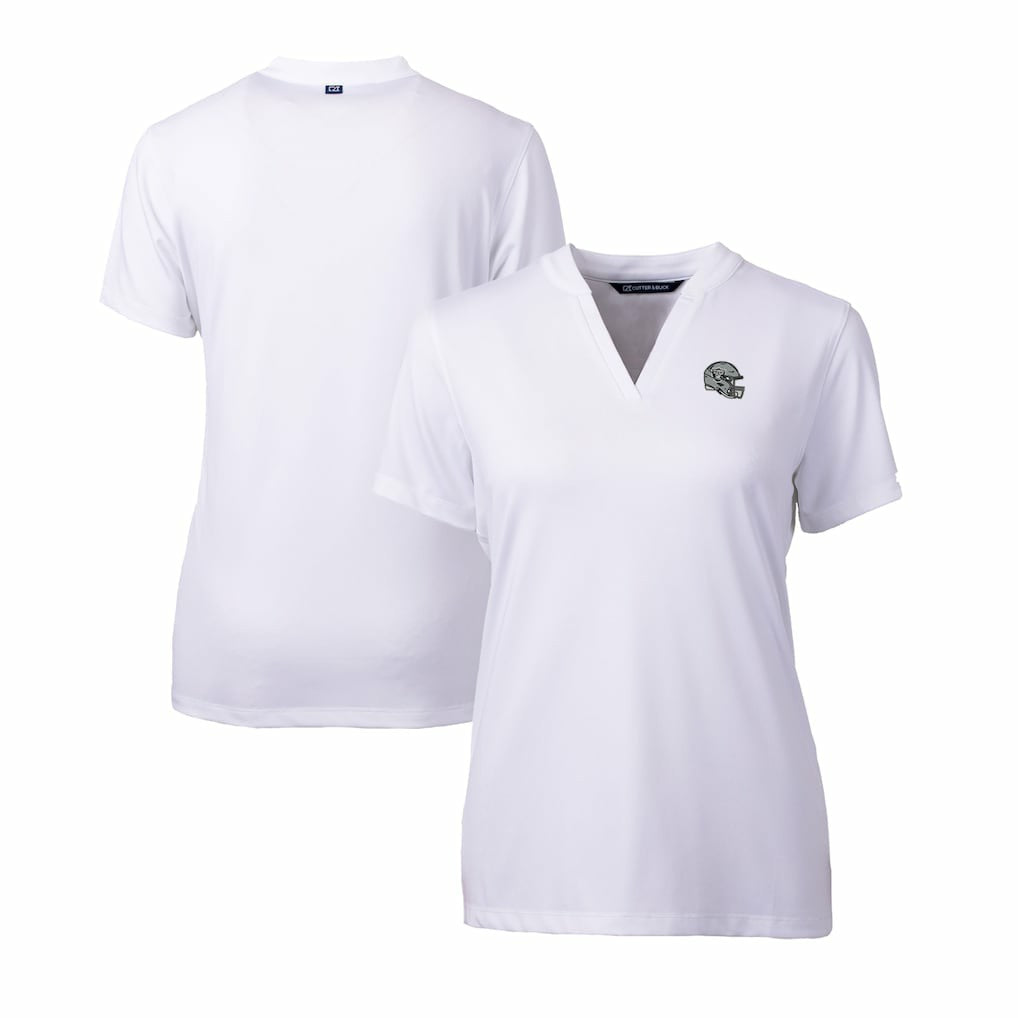 Las Vegas Raiders Cutter & Buck Women's Helmet Logo DryTec Forge Stretch V-Neck Blade Top White | NFL