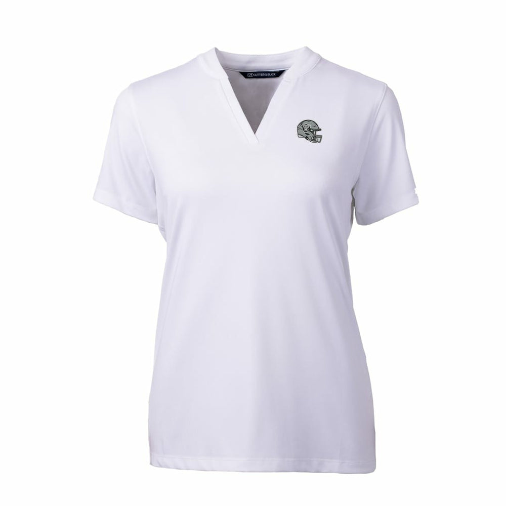 Las Vegas Raiders Cutter & Buck Women's Helmet Logo DryTec Forge Stretch V-Neck Blade Top White | NFL