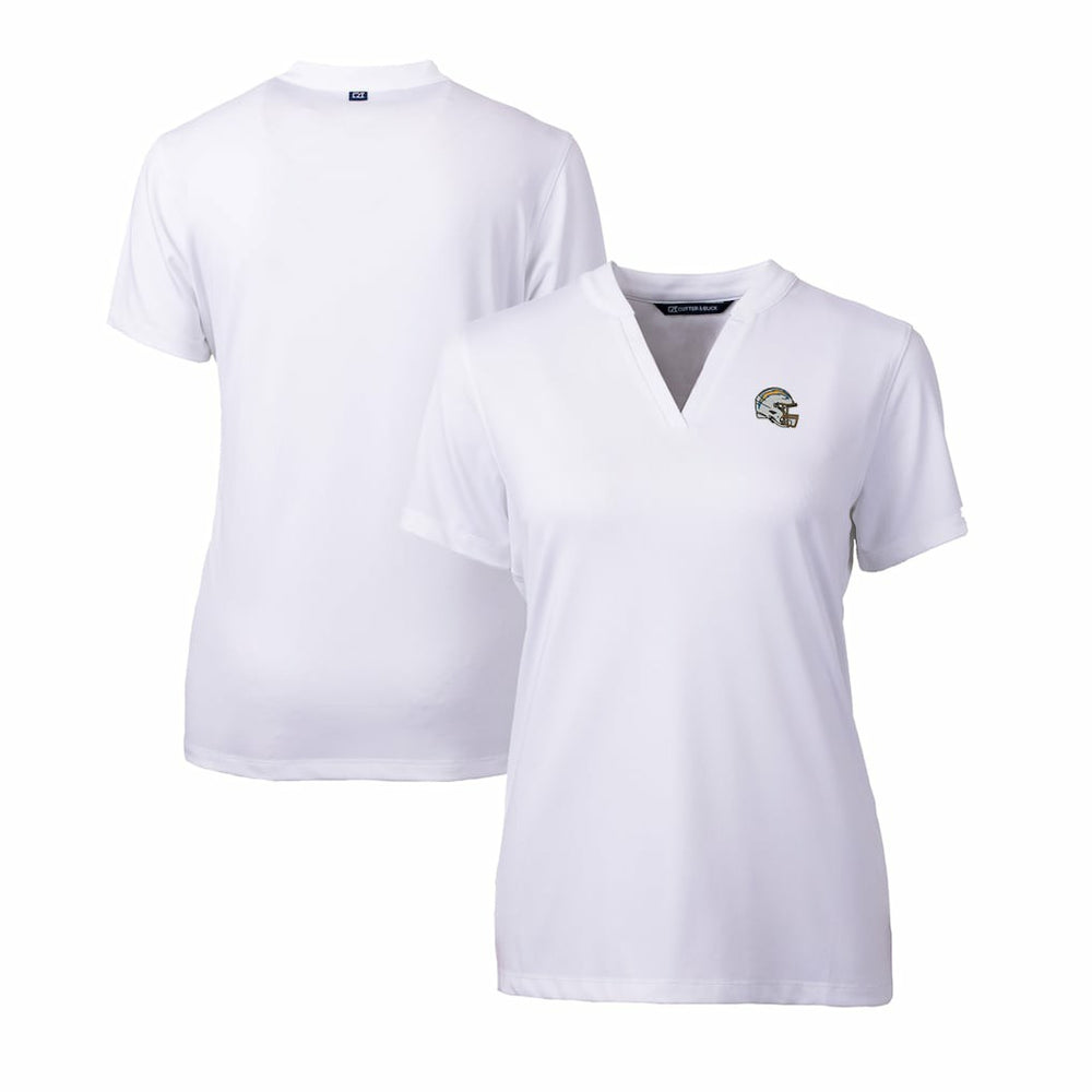 Los Angeles Chargers Cutter & Buck Women's Helmet Logo DryTec Forge Stretch V-Neck Blade Top White | NFL