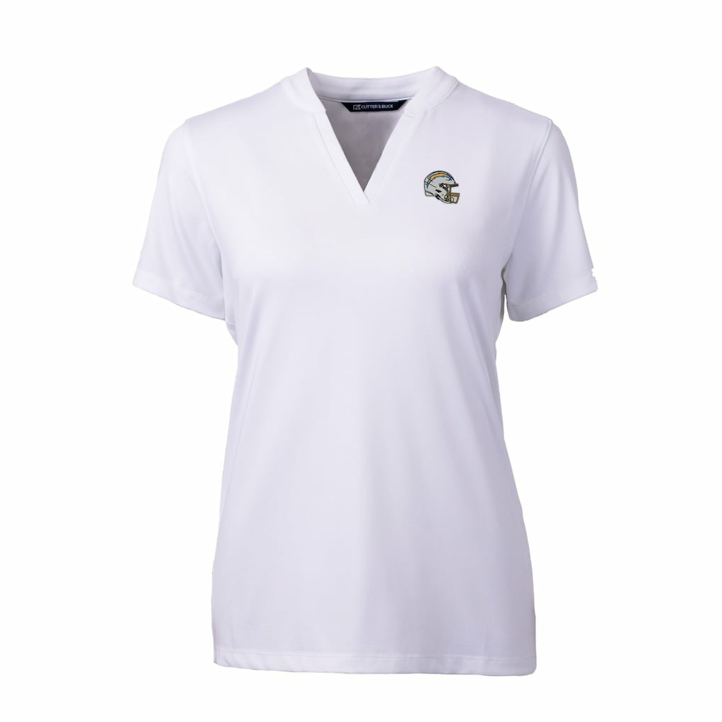 Los Angeles Chargers Cutter & Buck Women's Helmet Logo DryTec Forge Stretch V-Neck Blade Top White | NFL