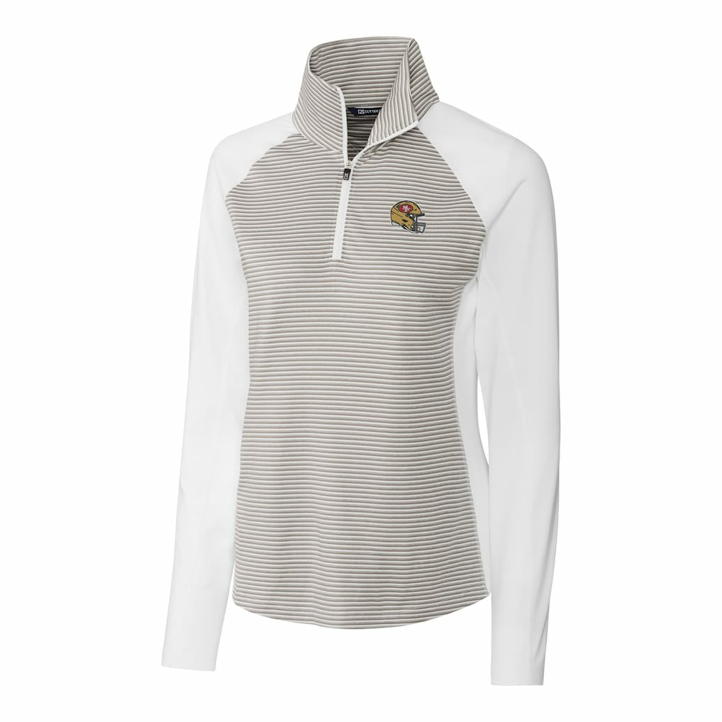 San Francisco 49ers Cutter & Buck Women's Helmet Logo DryTec Forge Tonal Stripe Stretch Half-Zip Top White | NFL