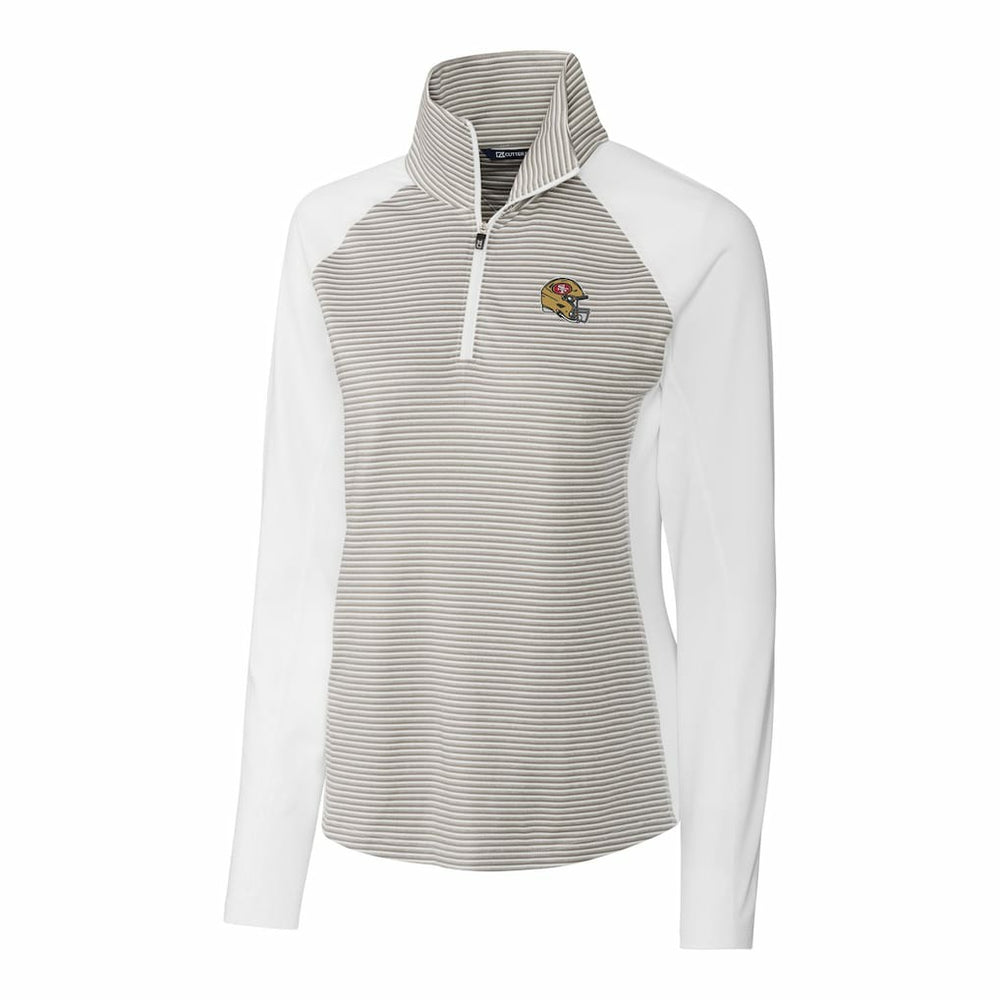 San Francisco 49ers Cutter & Buck Women's Helmet Logo DryTec Forge Tonal Stripe Stretch Half-Zip Top White | NFL