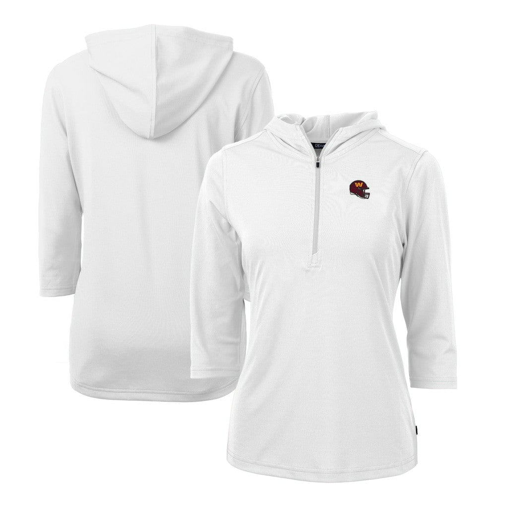 Washington Commanders Cutter & Buck Women's Helmet Logo DryTec Virtue Eco Pique Recycled Half-Zip Pullover Hoodie White | NFL