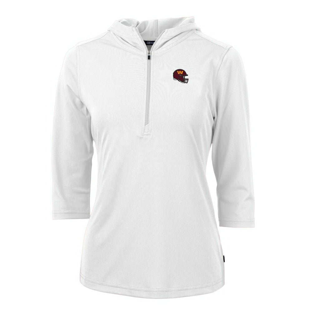 Washington Commanders Cutter & Buck Women's Helmet Logo DryTec Virtue Eco Pique Recycled Half-Zip Pullover Hoodie White | NFL