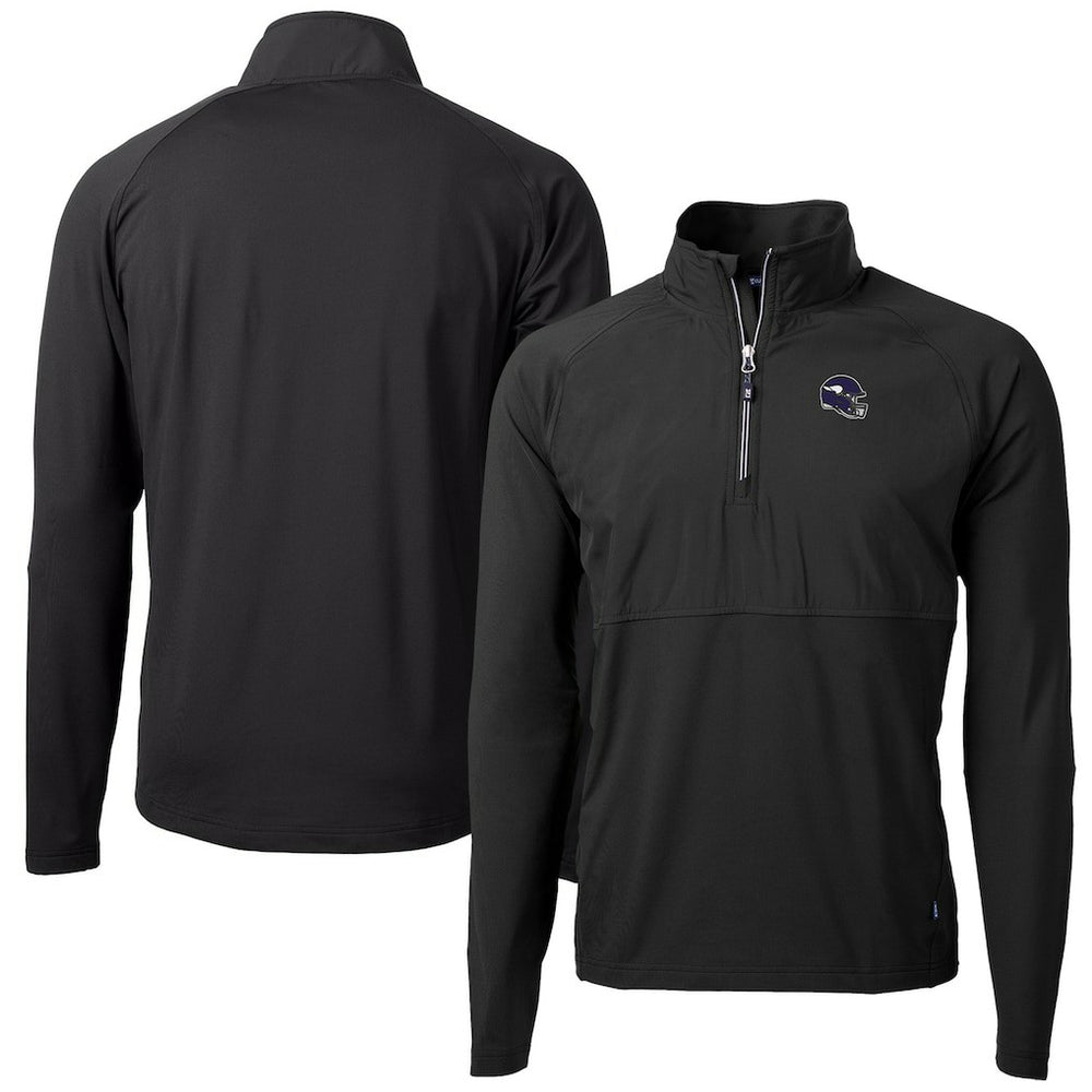 Minnesota Vikings Cutter & Buck Helmet Adapt Eco Knit Hybrid Recycled Quarter-Zip Pullover Top Black | NFL