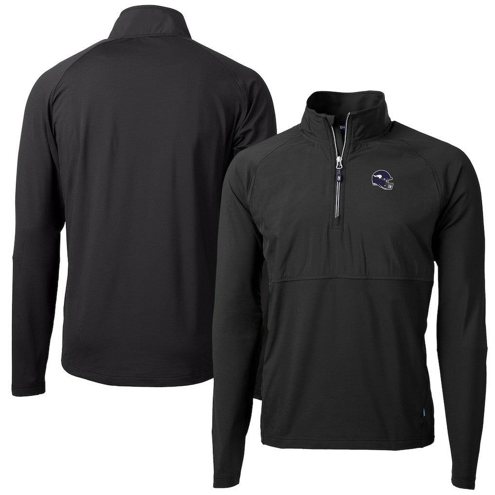 Minnesota Vikings Cutter & Buck Helmet Adapt Eco Knit Hybrid Recycled Quarter-Zip Pullover Top Black | NFL