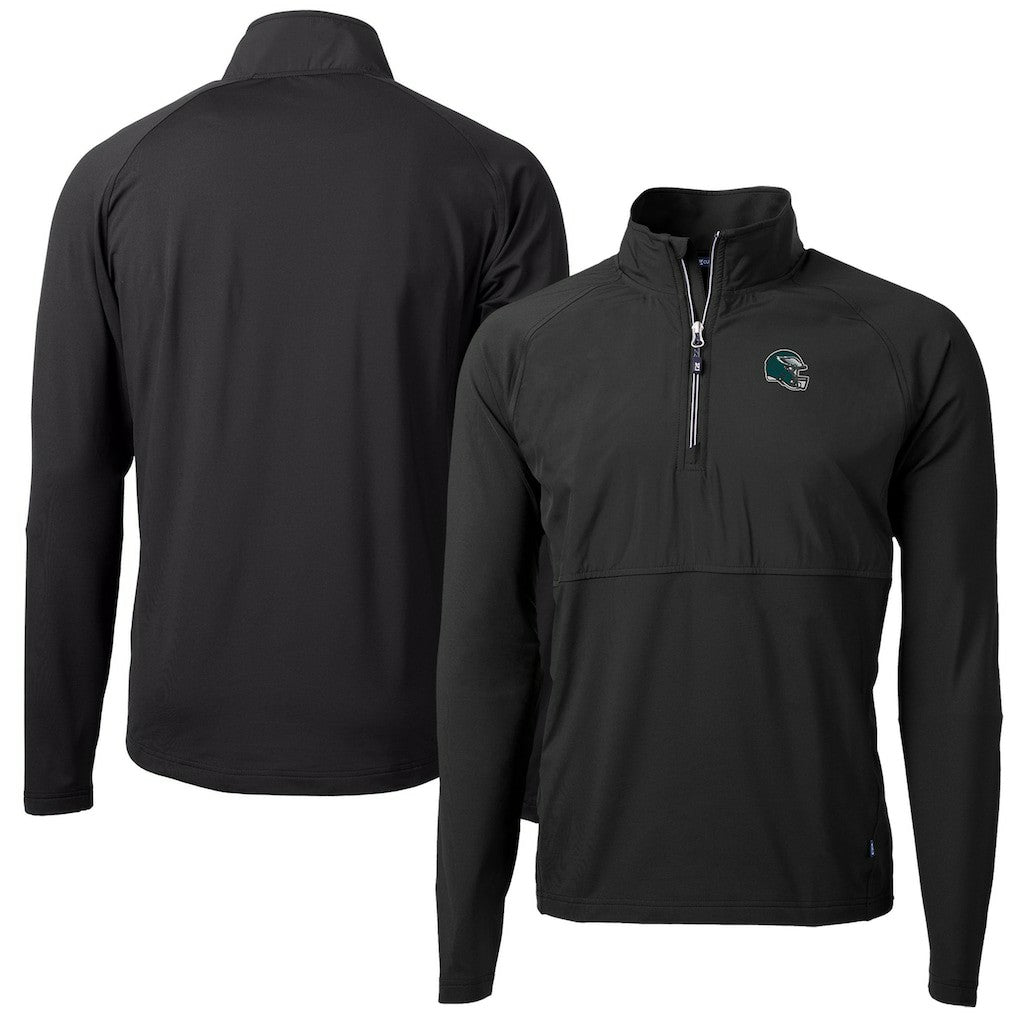 Philadelphia Eagles Cutter & Buck Helmet Adapt Eco Knit Hybrid Recycled Quarter-Zip Pullover Top Black | NFL