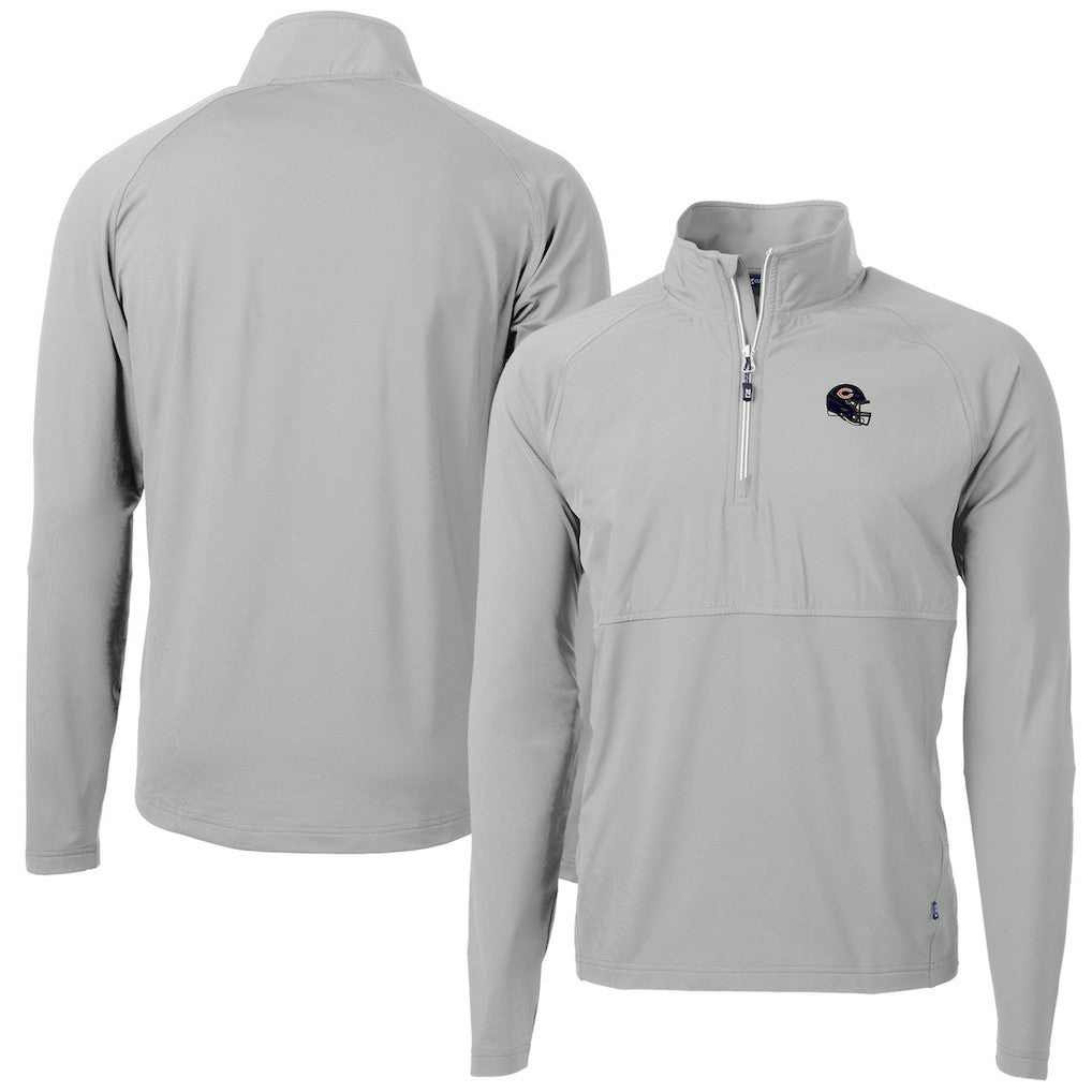 Chicago Bears Cutter & Buck Helmet Adapt Eco Knit Hybrid Recycled Quarter-Zip Pullover Top Silver | NFL