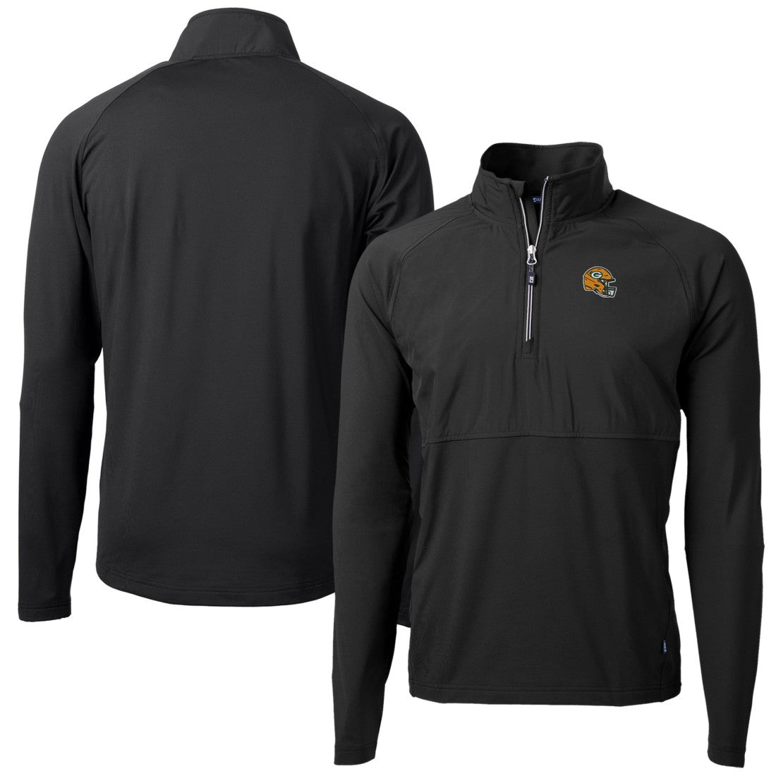 Green Bay Packers Cutter & Buck Helmet Adapt Eco Knit Hybrid Recycled Quarter-Zip Pullover Top Black | NFL
