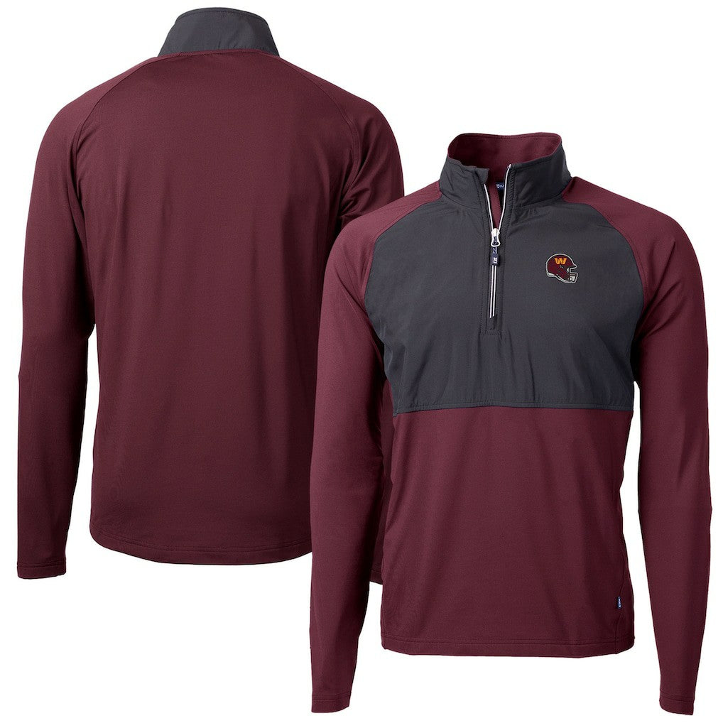 Washington Commanders Cutter & Buck Helmet Adapt Eco Knit Hybrid Recycled Quarter-Zip Pullover Top Burgundy | NFL